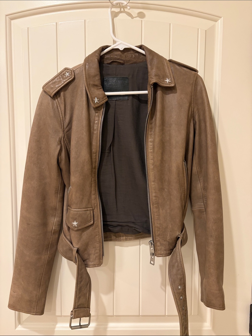 All Saint Classic Leather Moto Jacket with Star Hardware